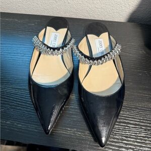 Jimmy Choo Bing Crystal Patent Leather Flat Mules 37